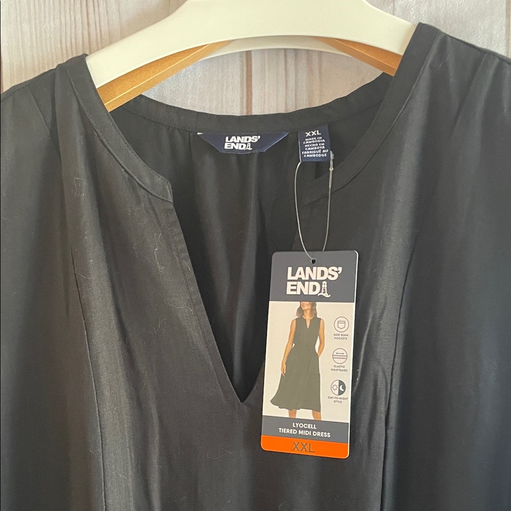 Lands' End Women's Lyocell Tiered Midi Black Dress Women's XXL NEW - Picture 2 of 8